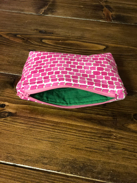 Essential Oil Bag - Pink Squares, Green Dash