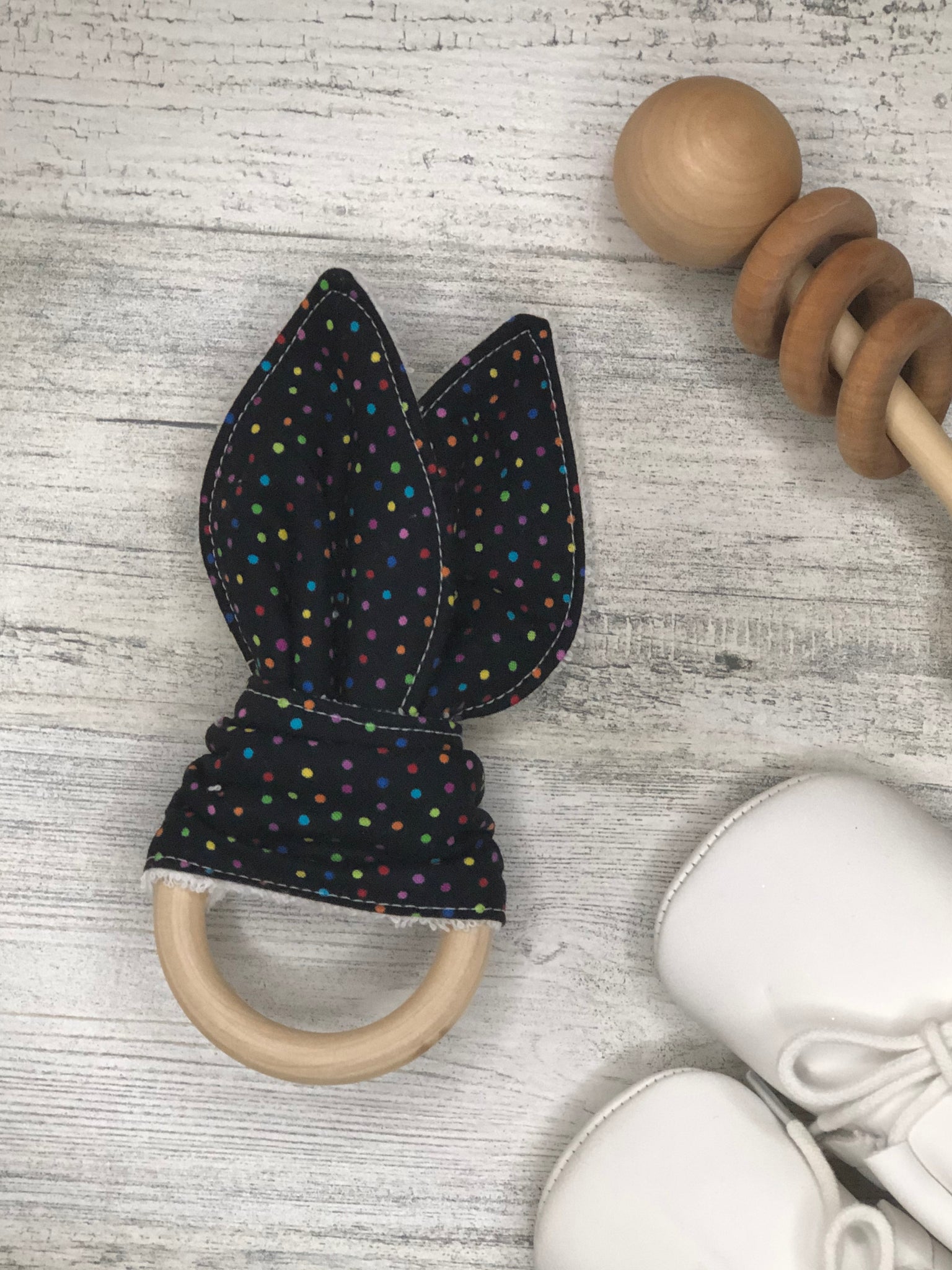 Black Multi Color Bunny Teether