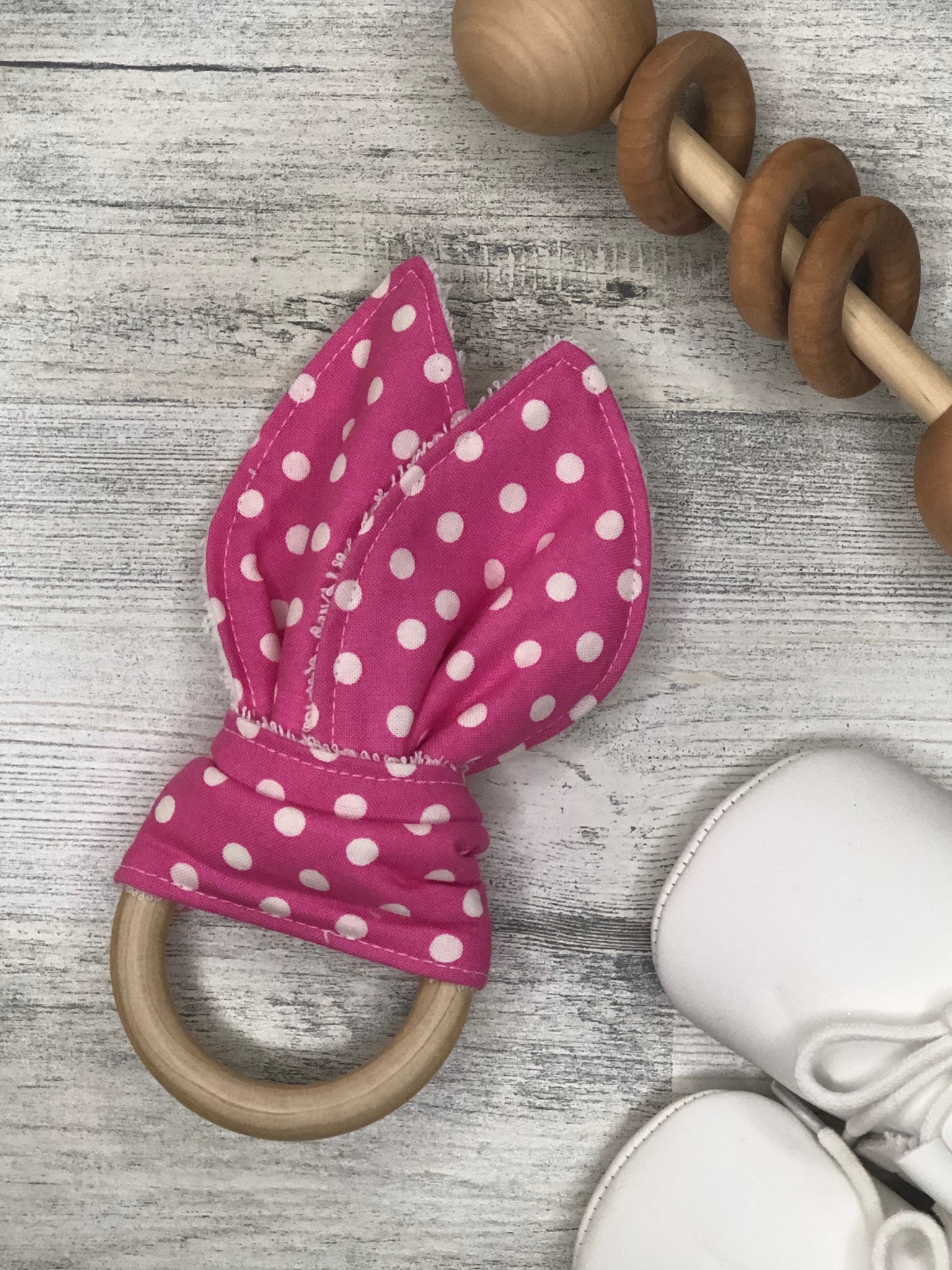 Pink with White Polka Dot Bunny Teether