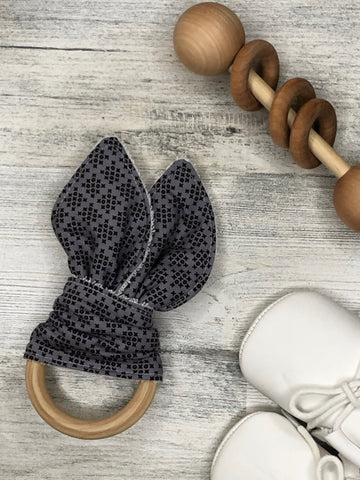 Black and Gray X Diamond Bunny Teether